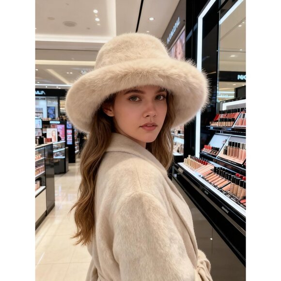 Faux Fur Bucket Hat Women Oversized Winter Warm Wide Brim Cozy Fashion